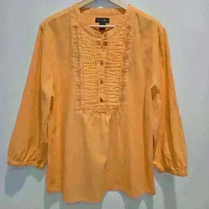 Mountain Lake Pintuck Orange Tunic Top Women's XL Linen Cotton Blend Prairie